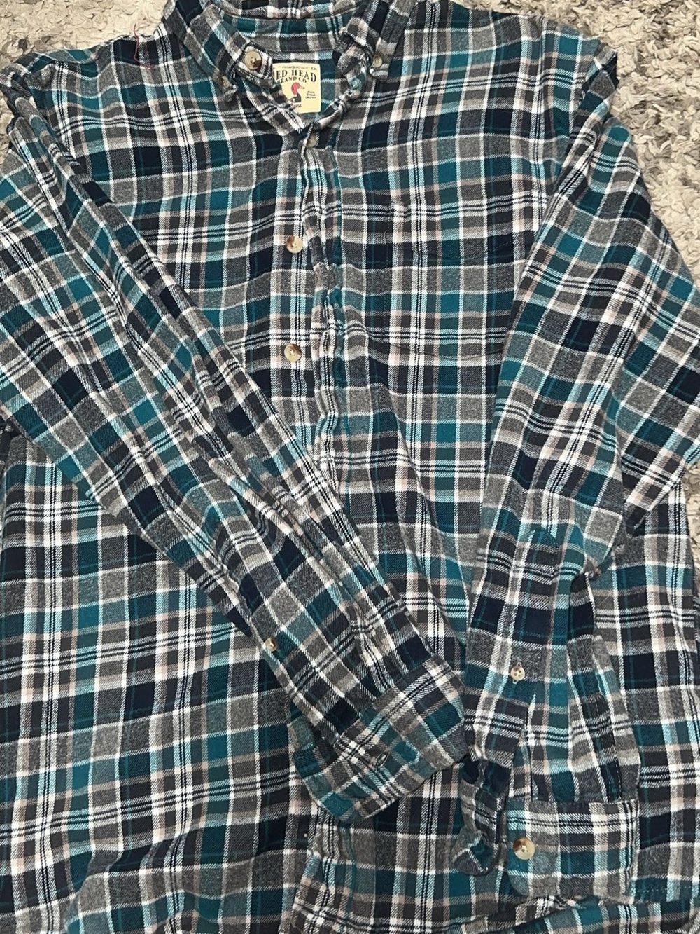 RedHead Teal Black and White Plaid Button-Down Shirt
